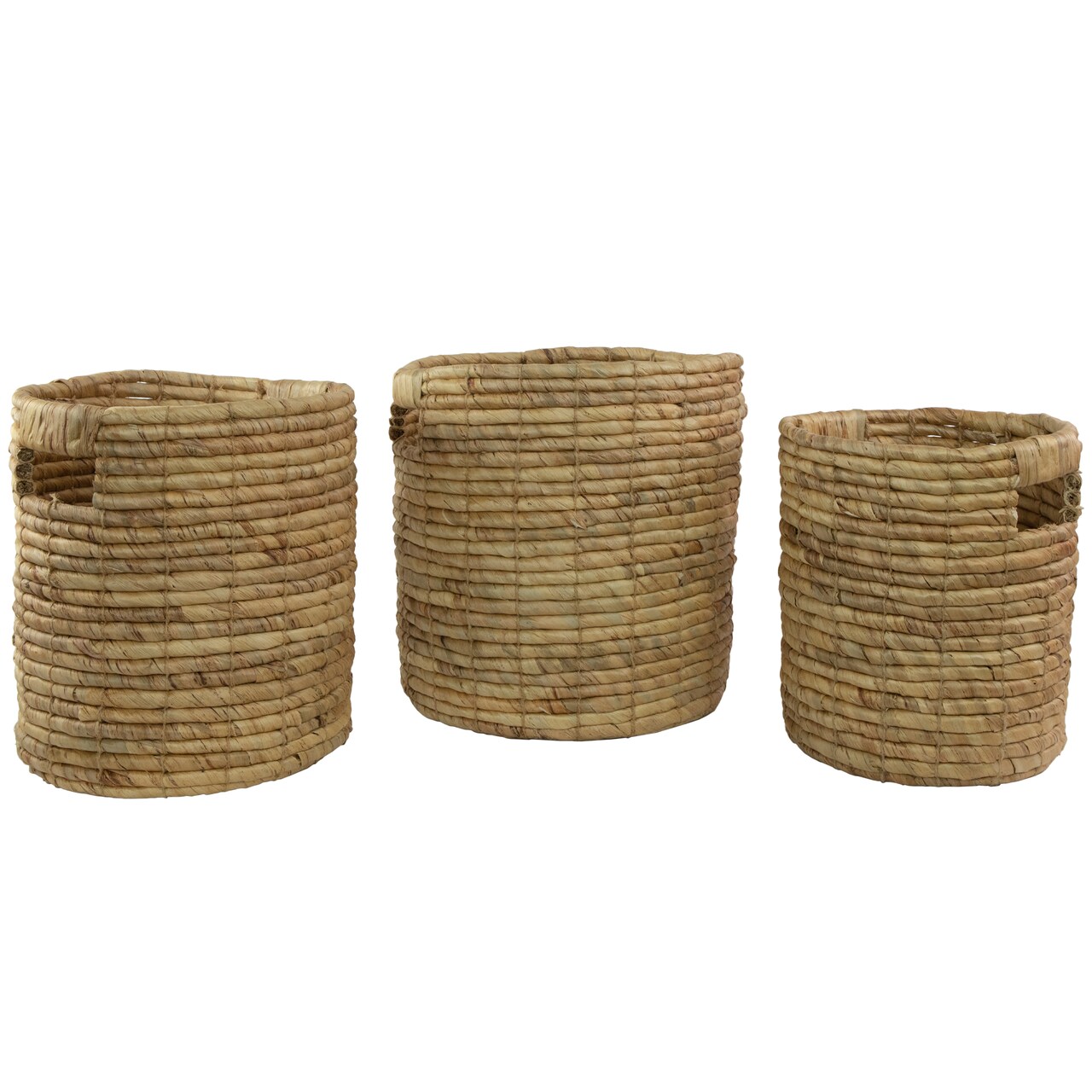Northlight Set of 3 Light Brown Natural Woven Table and Floor Cylindrical Seagrass Baskets